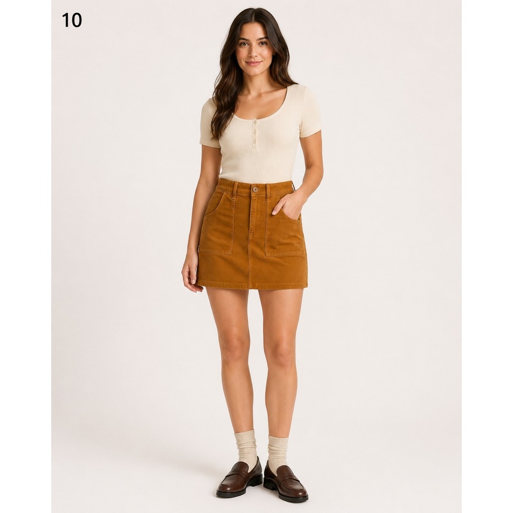 American Eagle Retro Corduroy Mini Skirt Pockets Casual Cute Golden Brown Size 0
